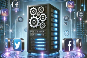 dall·e 2025 03 06 20.47.38 a futuristic digital concept representing automation and scheduling for an smm panel. the image includes a server with gears and clock icons symbolizi